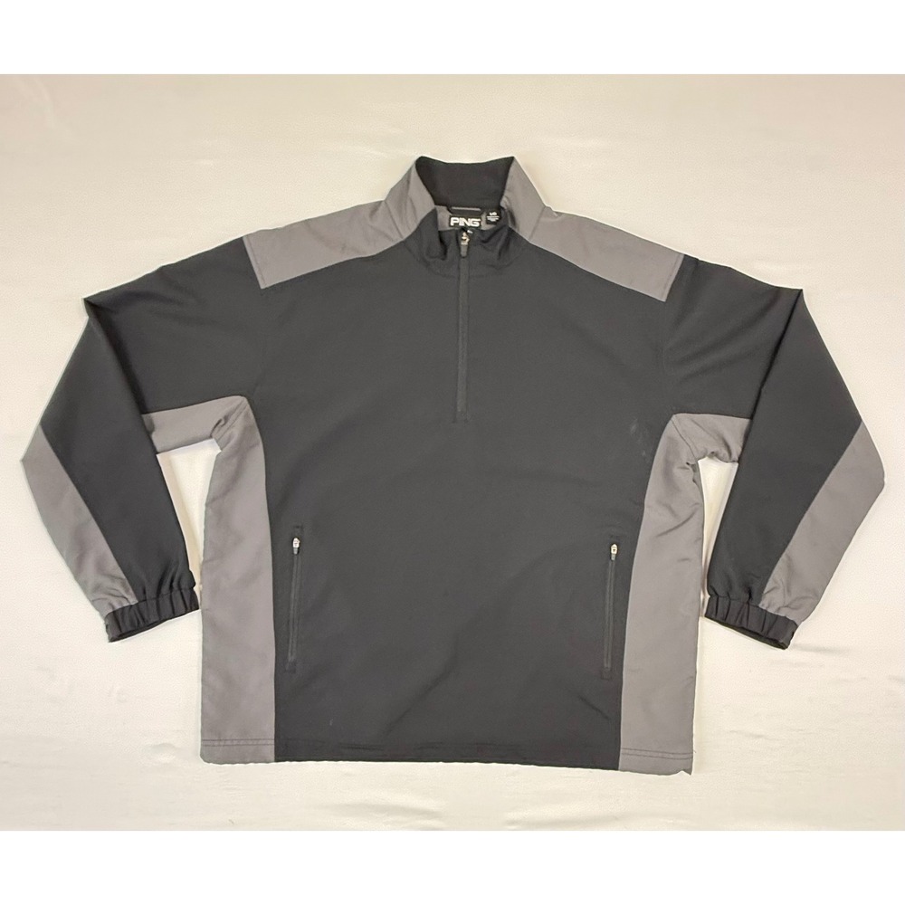 Ping Golf Men's Grind 1/4‎ Zip Windbreaker Pullover Black Grey Size Large EUC